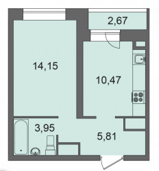 Однокомнатная квартира 35.71 м²