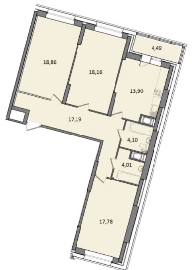 Трёхкомнатная квартира 96.25 м²