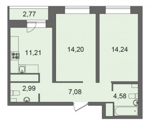 Двухкомнатная квартира 56.68 м²