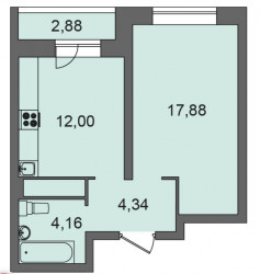 Однокомнатная квартира 39.83 м²