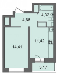 Однокомнатная квартира 36.41 м²